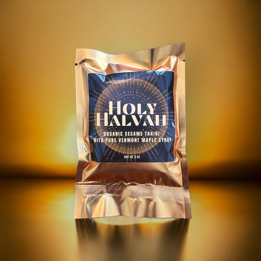 Twelve Holy Halvah Bars made with organic sesame tahini, Vermont maple syrup, vanilla, and sea salt. Vegan, gluten-free, high-protein treats.